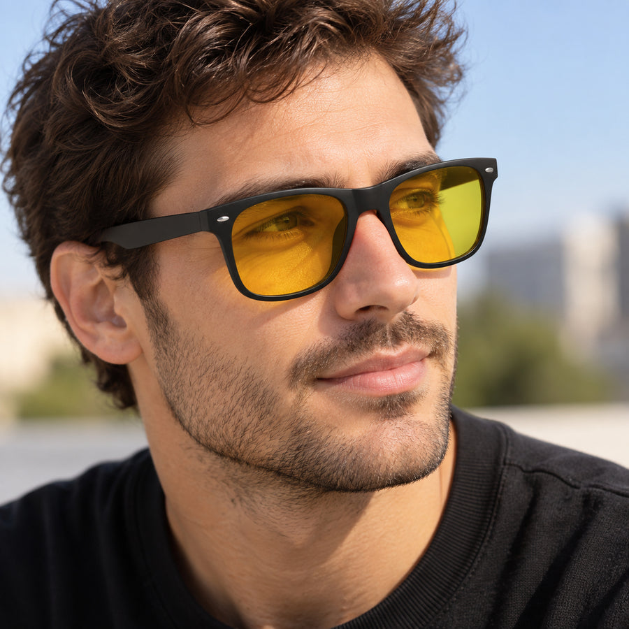 Ochelari LEZOLI Ambra Lentile Galbene Filtru Lumina Albastra Calculator Gaming Condus Noapte Sport Protectie UV400 Toc si Laveta Incluse — (2)
